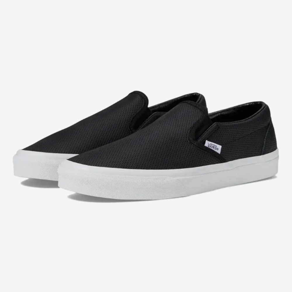💕 Vans Perforated Leather Black and White Slip-On Sneakers